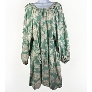 LOFT Soft Green Big Floral Peasant Dress Boho Midi Dress Sz L